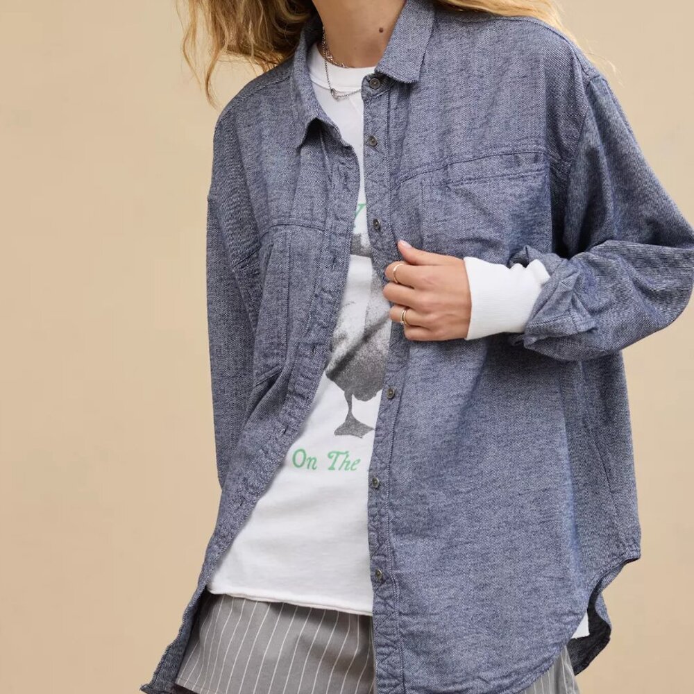 Aerie Anytime Fave Twill Shirt - 100% Cotton (Size M)